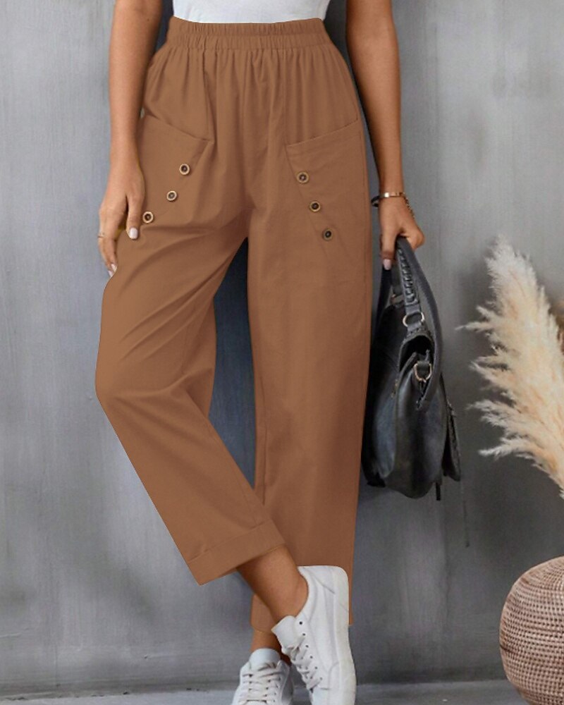 Per donna Pantaloni in cotone e lino Pantaloni Eleganti Moda Streetwear Lunghezza intera Naturale Semplice Tasca Elastico in vita Comodo Confortevole Uscire Weekend Cammello Nero Rosa Blu Estate del 2025 a $24.99 –P15