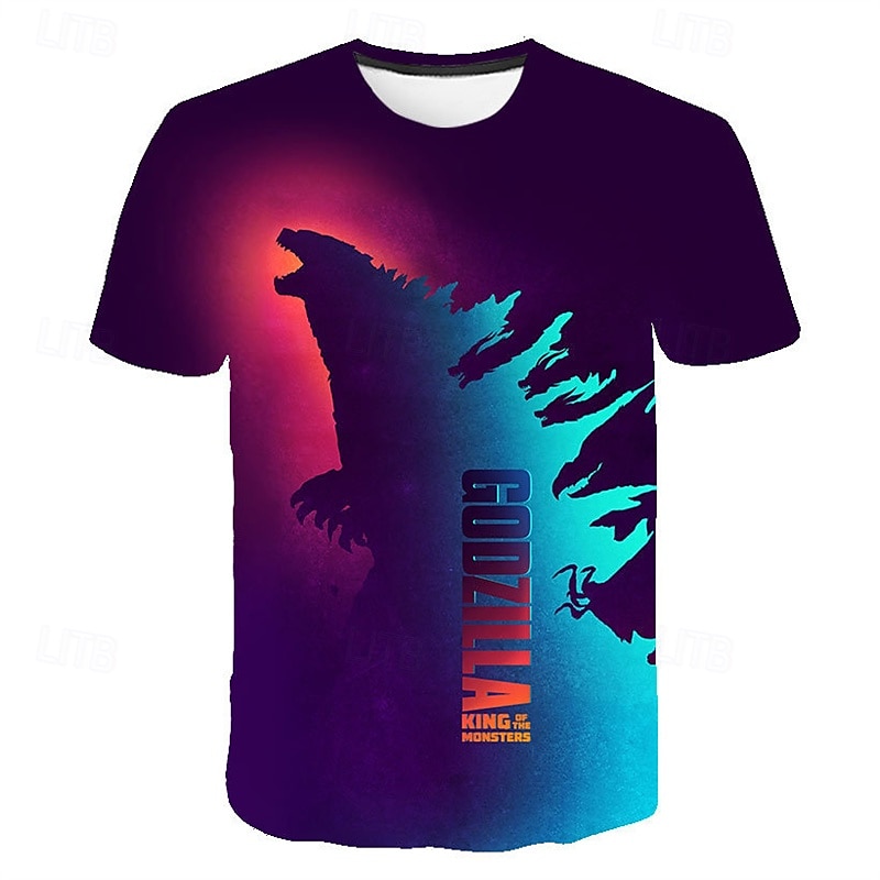 Gutt 3D Dyr Dinosaur T skjorte T-skjorte Kortermet Sommer Vår Mote Grunnleggende Barn 4-12 år Crew-hals utendørs Avslappet Daglig Normal 2025 - $11.99 –P4