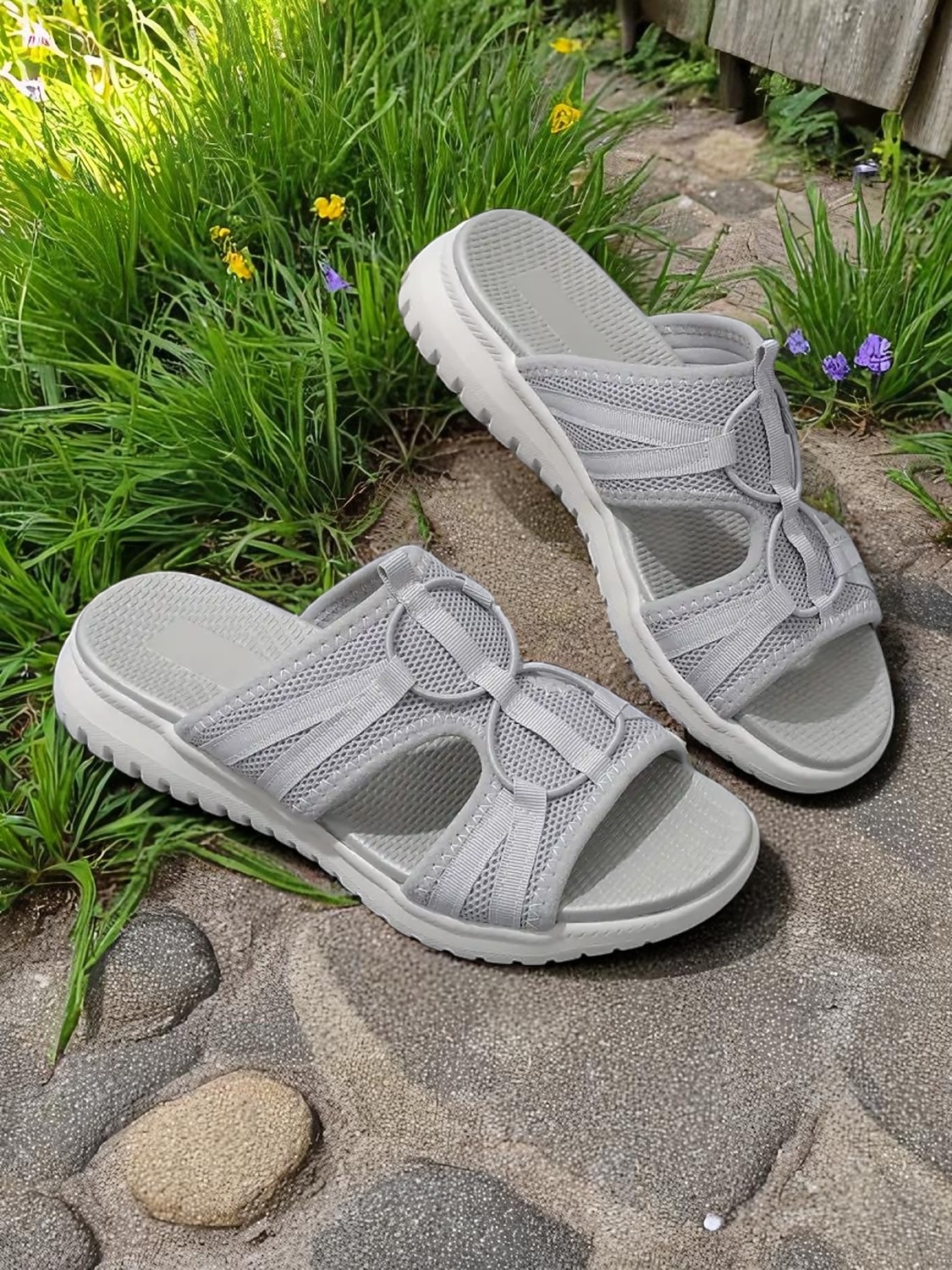 Flyknit sportsandalen voor dames – lichtgewicht grijze mesh slippers, flexibele zool, perfect voor tuinieren en dagelijkse wandelingen 2026 - $26.99 –P2