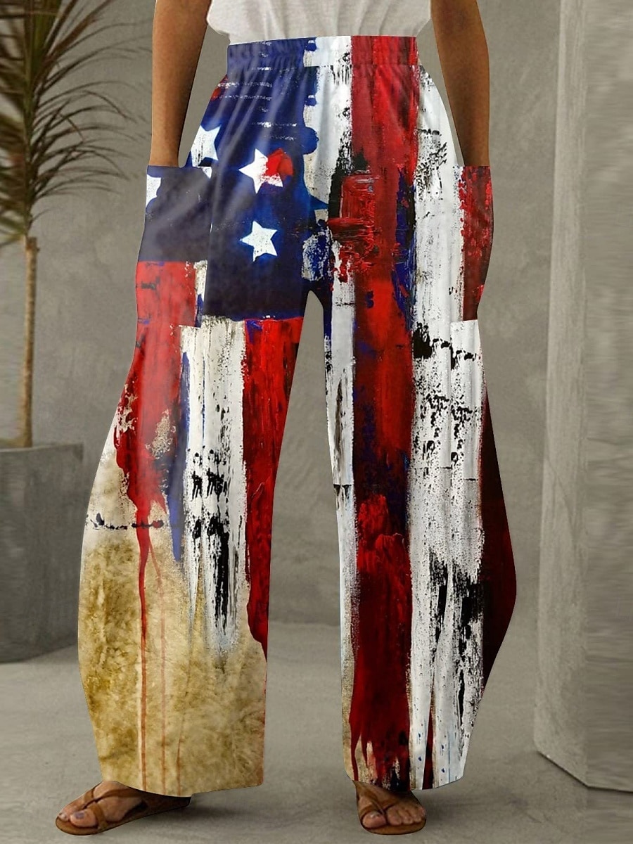 Calças Chino Femininas Largura Total Moda Rua Estilo Casual Cintura Alta Calças Gráfico Bandeira Bolso Cintura Elástica Estampado Confortável Macio Micro-elástico Ao Ar Livre de 2025 por $25.99 –P1