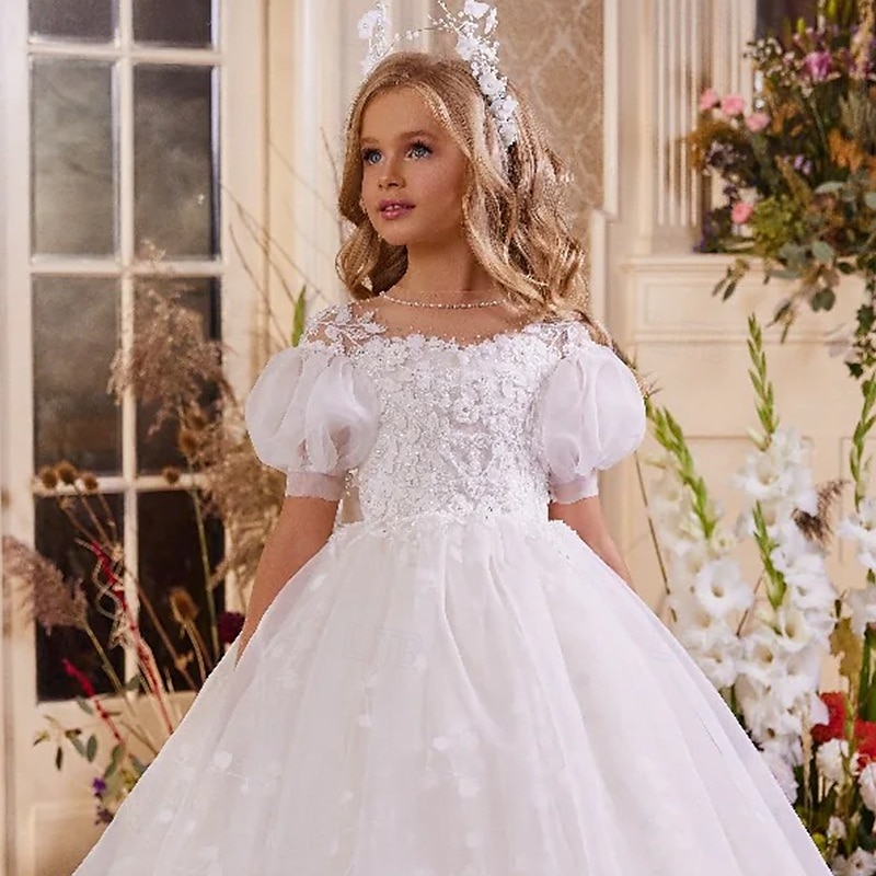 Vestido de Menina das Flores para Quinceanera Comprido de Tulle com Estilo Real e Corte Príncipe para Meninas de 3 a 16 Anos de 2025 por $109.99 –P6