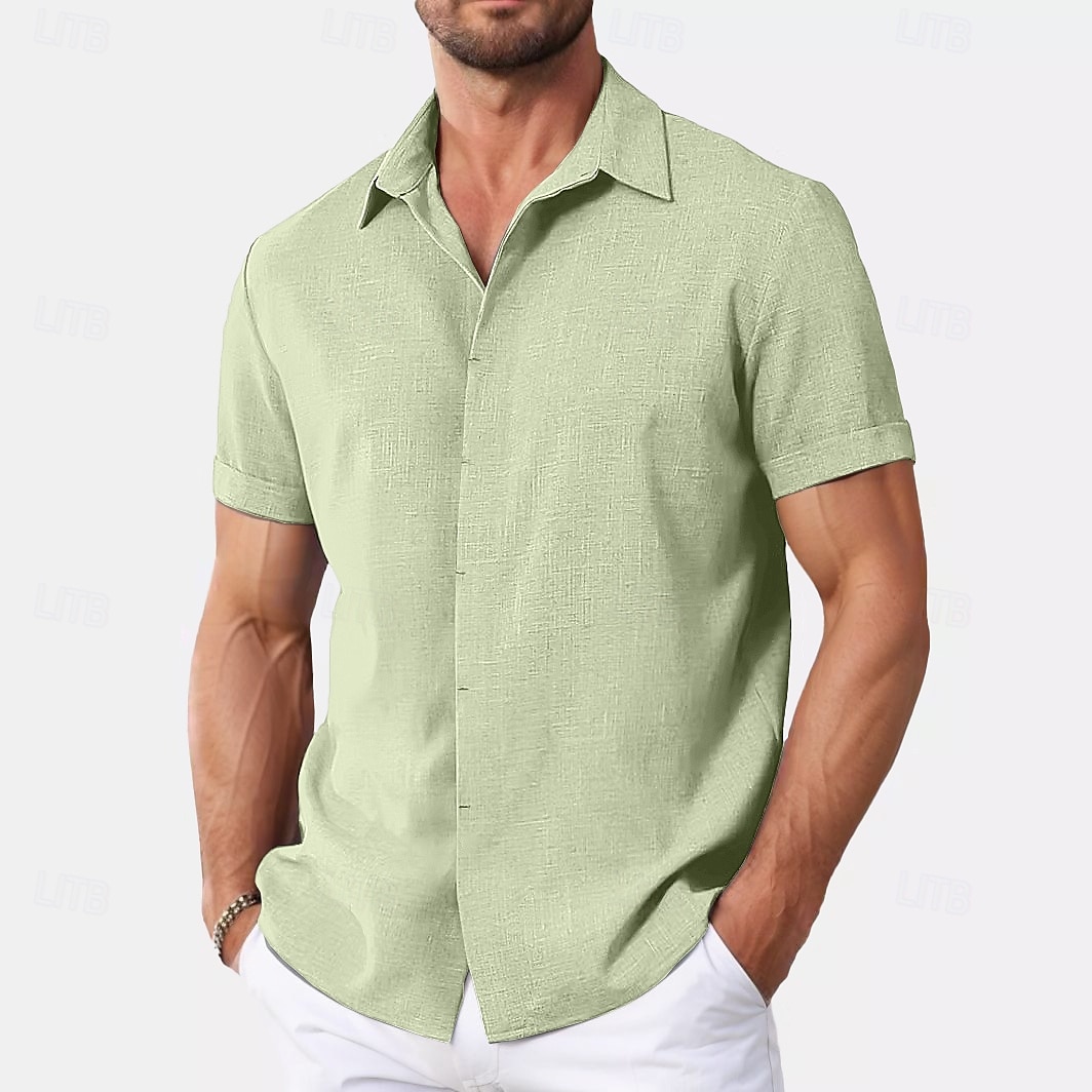 Men's Shirt Linen Shirt Summer Shirt Casual Shirt Beach Shirt Button Down Shirt Plain Casual Daily Black White Pink Blue Short Sleeve Collar Summer Clothing Apparel 2025 - $21.99 –P11