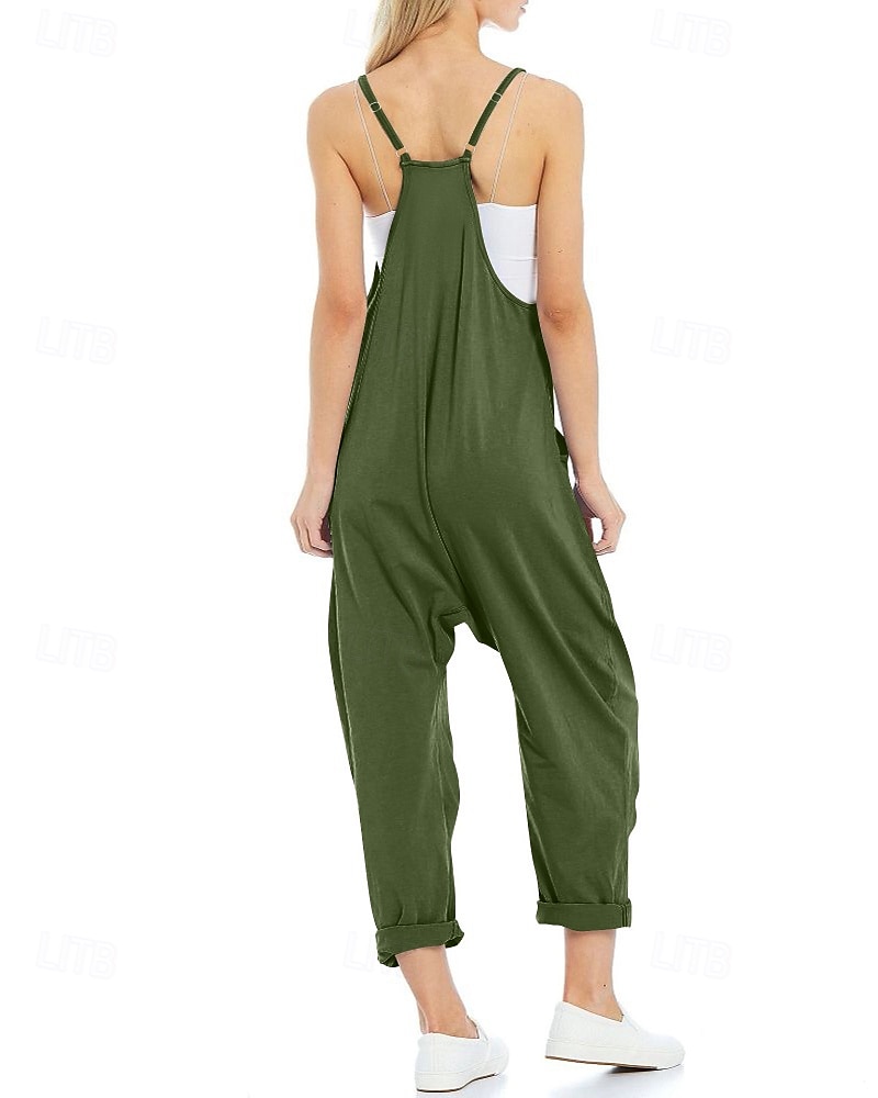 Femmes Normal Combinaison Occasionnel Couleur Unie Sans manches Col en V Avec Poches Sortir Week-end Coupe régulière Noir Vert Claire Vert Véronèse Été de 2025 ? $23.99 –P18