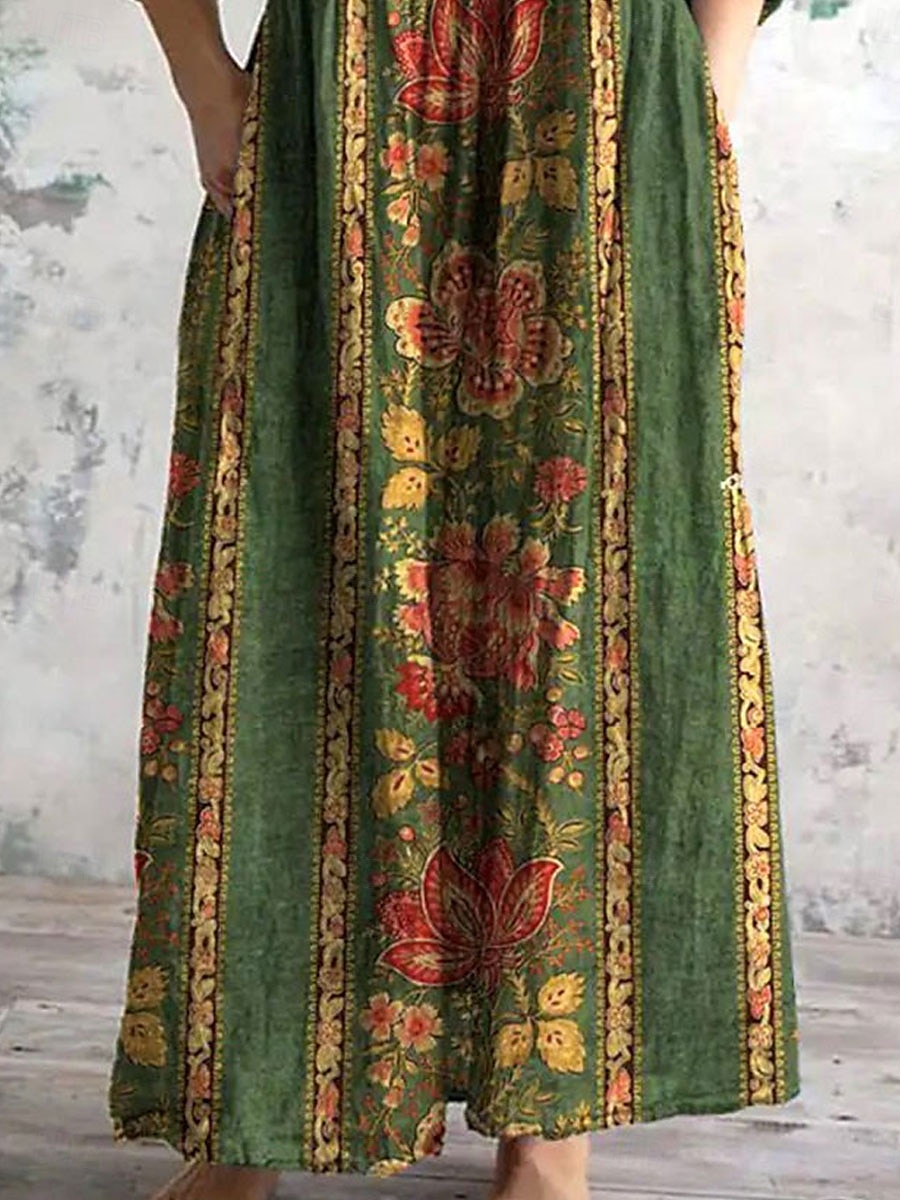 Femmes Robe Midi Robe d'Été Robe trapèze Vacances Occasionnel Boho Sortir Plage Fleuri Graphique Manche 3/4 Col en V Vert Été Printemps de 2025 ? $35.99 –P3