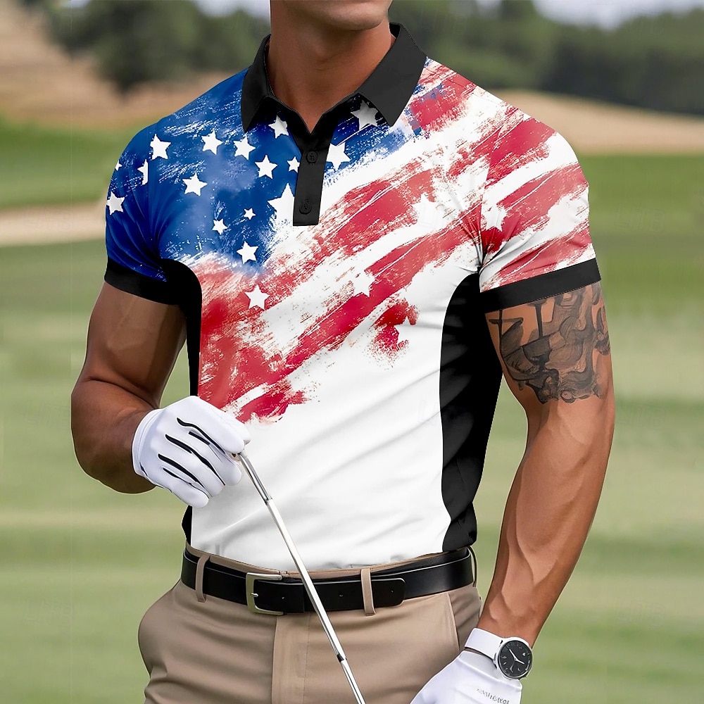 4th of July 2026 250th Men's American US Flag Polo Short Sleeve Polo Shirts Collared Shirts Casual Outdoor Sports Daily Wear 3D Print Summer Blue 2026 - $25.99 –P1