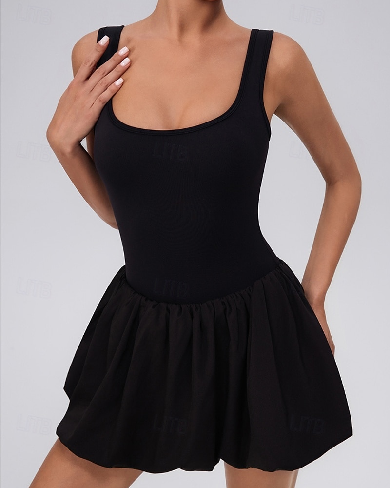 Women's Solid Colored Tennis Dress with Built in Shorts and Bra Sports Dress Sleeveless Pleated Tennis Golf Pickleball U Neck Dress Black White Yellow Spandex Tennis Clothing 2026 - $42.99 –P16