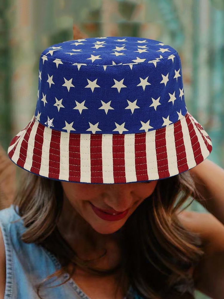 Fischerhut für Damen mit amerikanischem Flaggen-Aufdruck – wendbarer patriotischer Sommerhut mit Sternen- und Streifen-Design, perfekt für den Unabhängigkeitstag, den 4. Juli, Feiertage und Veranstaltungen im Freien 2025 - $14.99 –P1