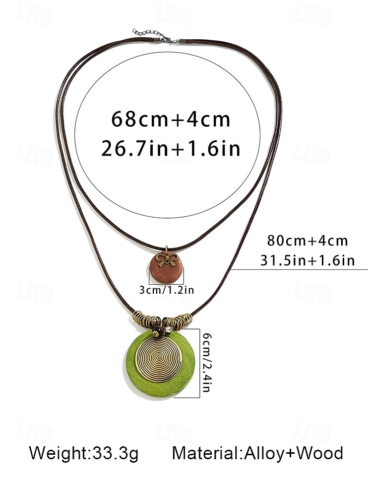 Women's Boho Layered Wood Pendant Necklace – Handmade Natural Alloy Beads, Ethnic Spiral Design, Lightweight Statement Jewelry for Casual Outfits, Summer Parties & Beach Vacations 2026 - $11.99 –P9