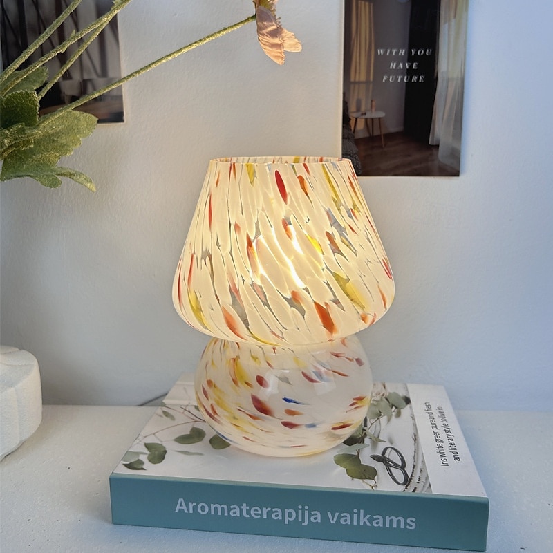 Pilzlampe Vintage Tischlampe Glas Nachttischlampe mit Kabel dimmbare Tischlampe mit 3 Farbglühbirne Retro Schreibtischlampe Pilz Nachtlicht LED Minilampe für Büro Bars Wohnzimmer Schlafzimmer 2025 - $82.99 –P16