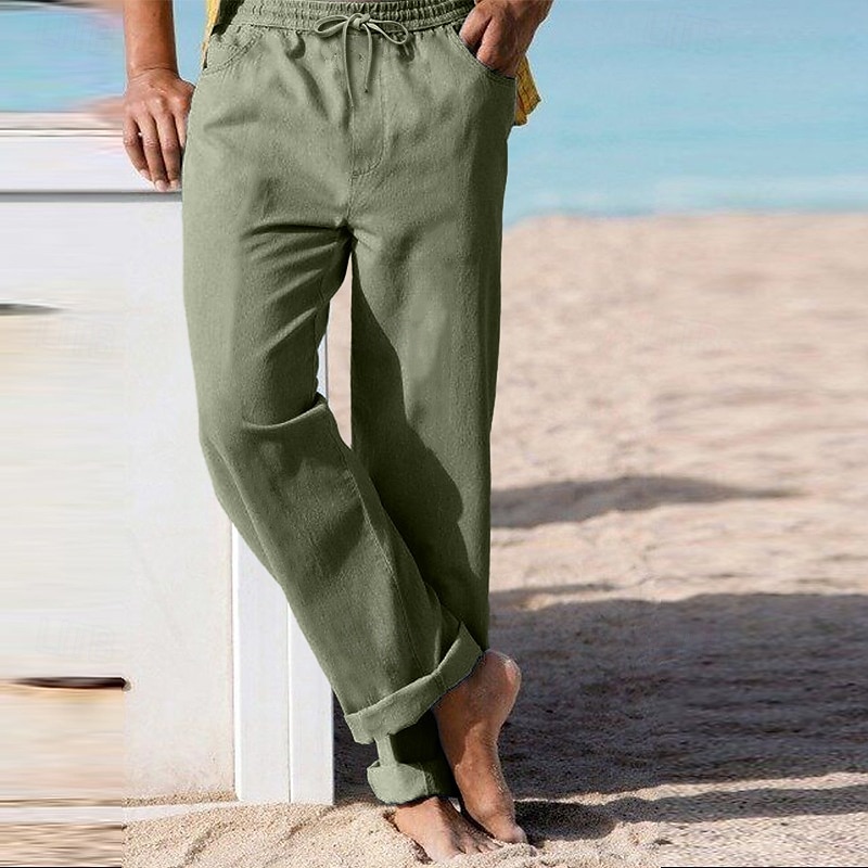 Homens Calças de linho Calças Calça verão Calças de praia Com Cordão Cintura elástica Perna reta Tecido Conforto Respirável Comprimento total Casual Diário Feriado Férias Moda Branco Azul Céu de 2025 por $23.99 –P5