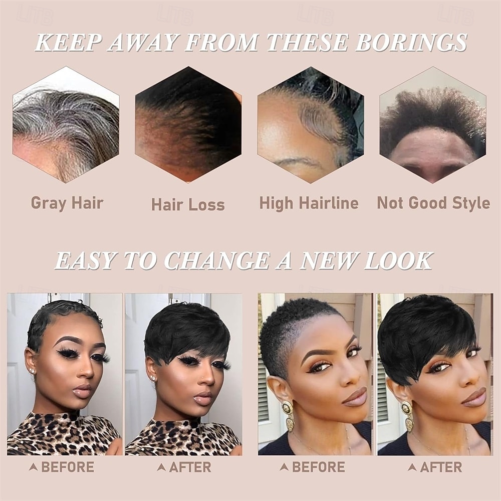 Pixie Cut Wig Synthetic Wig for Black Women with Bangs Natural Short Black Wig Layered Wavy Different Style Short Wigs for Black Women 2026 - E£1371.01 –P5