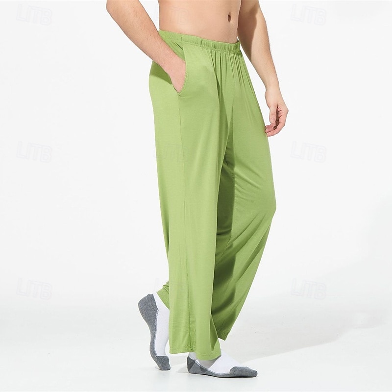 Herr Vardagsklädsel Lounge Byxor Ren färg Mode Klassisk Ledigt Hem Dagligen Säng Bomull Komfort Andningsfunktion Mjuk Byxa Elastisk midja Vår Höst Svart Ljusgrön 2025 - $16.99 –P11