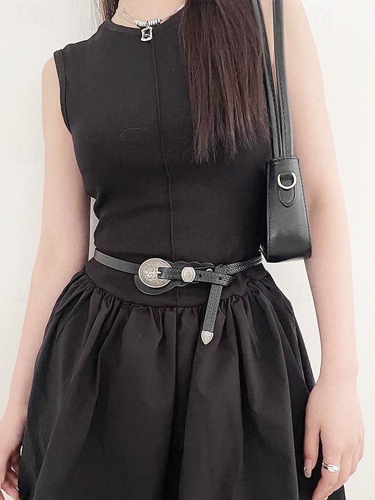 Cintura da donna in similpelle intagliata in stile western con fibbia vintage in argento per abiti boho, concerti estivi e abiti da sposa in stile country del 2025 a $11.99 –P3