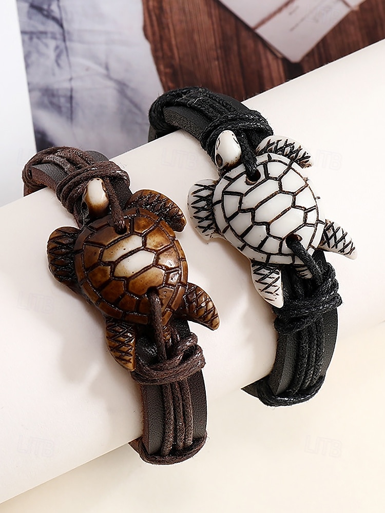 Herren-Vintage-Lederarmband mit Schildkrötenmotiv – verstellbares Armband für Strand, Sommer und Freizeit 2025 - $7.99 –P4