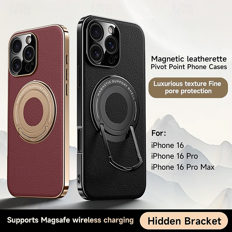 Magnetic Leather Phone Case for iPhone 16/15/14/13 Pro Max – Shockproof Back Cover with Ring Kickstand, Wireless Charging Support 2025 - $27.99 –P6