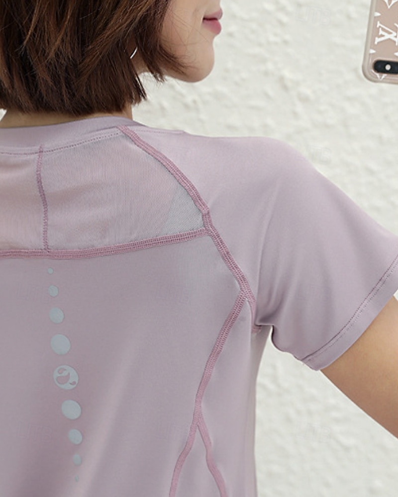 Mulheres Cor Sólida Camisa Esportiva Camisa de tênis Top de tênis Manga Curta Com Transparência Detalhes Refletores Pavio Humido Tênis Golfe Cooper Arredondar Preto Branco Verde Claro Roupas de tênis de 2026 por $18.99 –P13