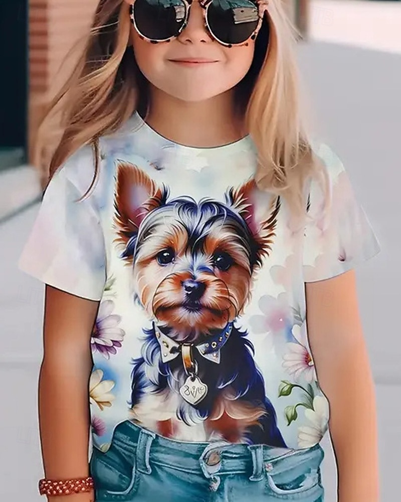 Voor meisjes 3D Hond T-shirt Korte mouw Zomer Lente Modieus Basic Kinderen 4-12 jaar Strakke ronde hals Buiten Casual Dagelijks Normale pasvorm 2026 - $11.99 –P2