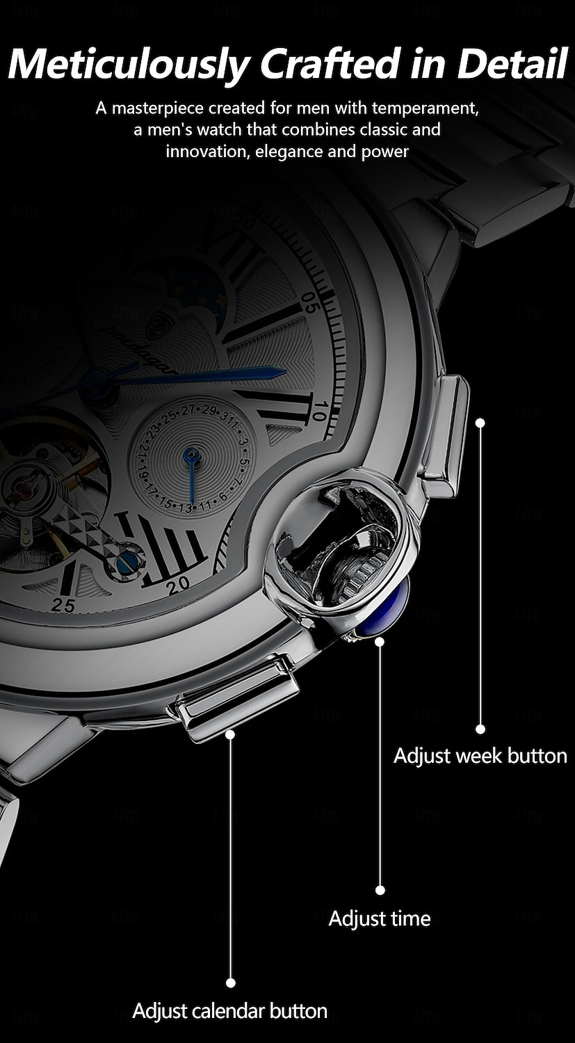 Luxury Man Watch Hollow Tourbillon Automatic Mechanical Men Watch Waterproof Date Week Stainless Steel Men's Watches 2025 - $63.99 –P5