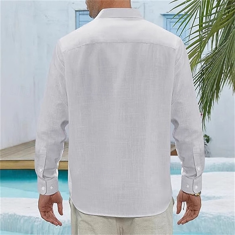 Per uomo Camicia Camicia di lino Camicia casual Camicia con Bottoni Camicia di cotone Semplice Vacanza Camicia hawaiana Bianco Blu marino Azzurro cielo Cachi Manica Lunga Bavero Primavera Autunno del 2025 a $16.49 –P12