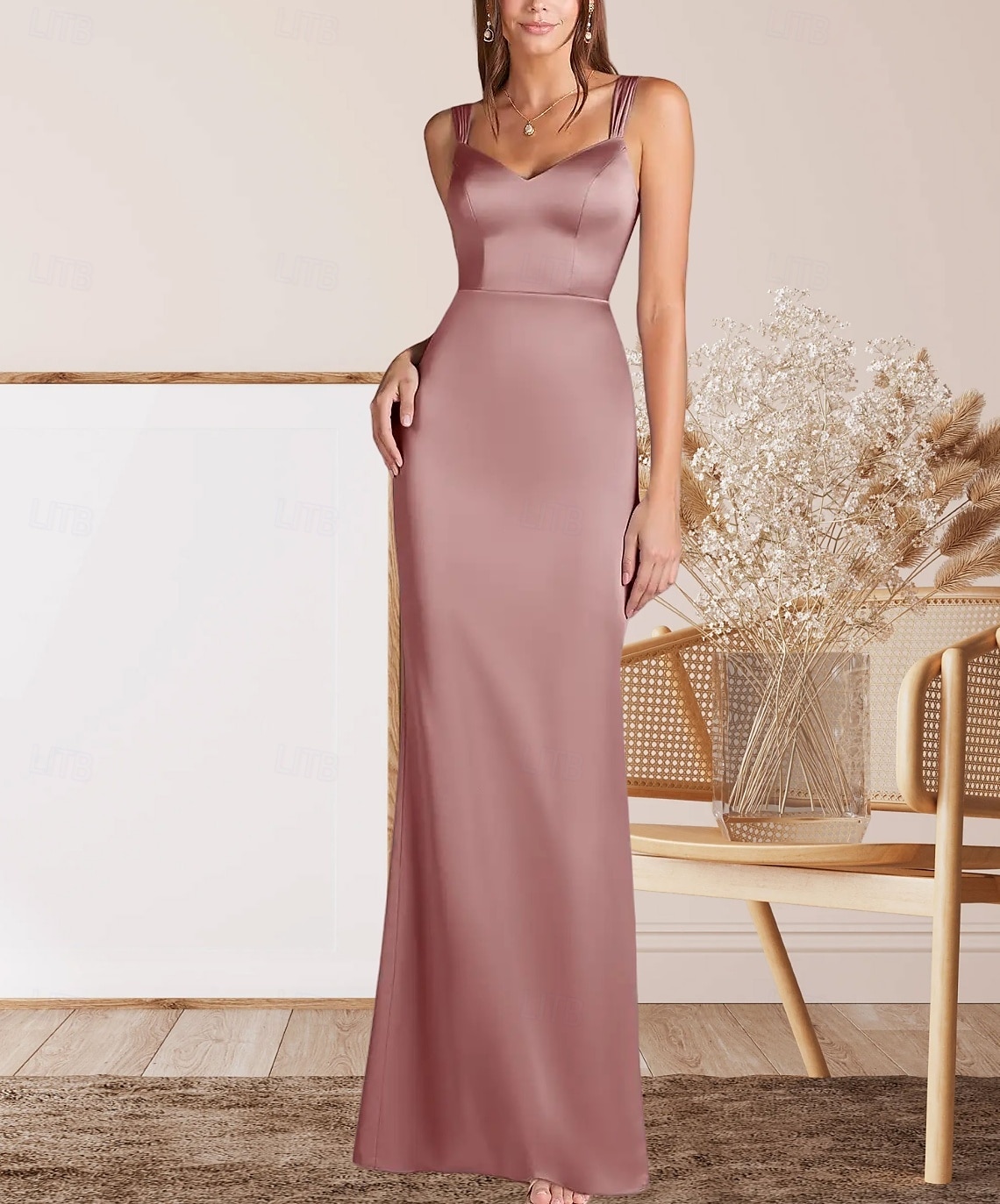 Mermaid / Trumpet Mother of the Bride Dress Wedding Guest Elegant Minimalist V Neck Floor Length Satin Sleeveless with Ruching 2025 - $150.99 –P1