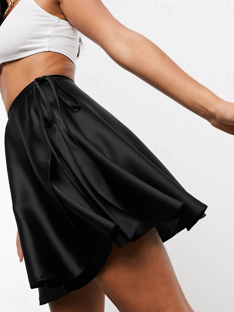 Jupe femme A ligne Couleur unie Mode Décontractée Mini Jupe taille haute Uni Plissé Micro-élastique Street Daily Noir Champagne Marron Vert Été Satin de 2025 ? $19.99 –P24