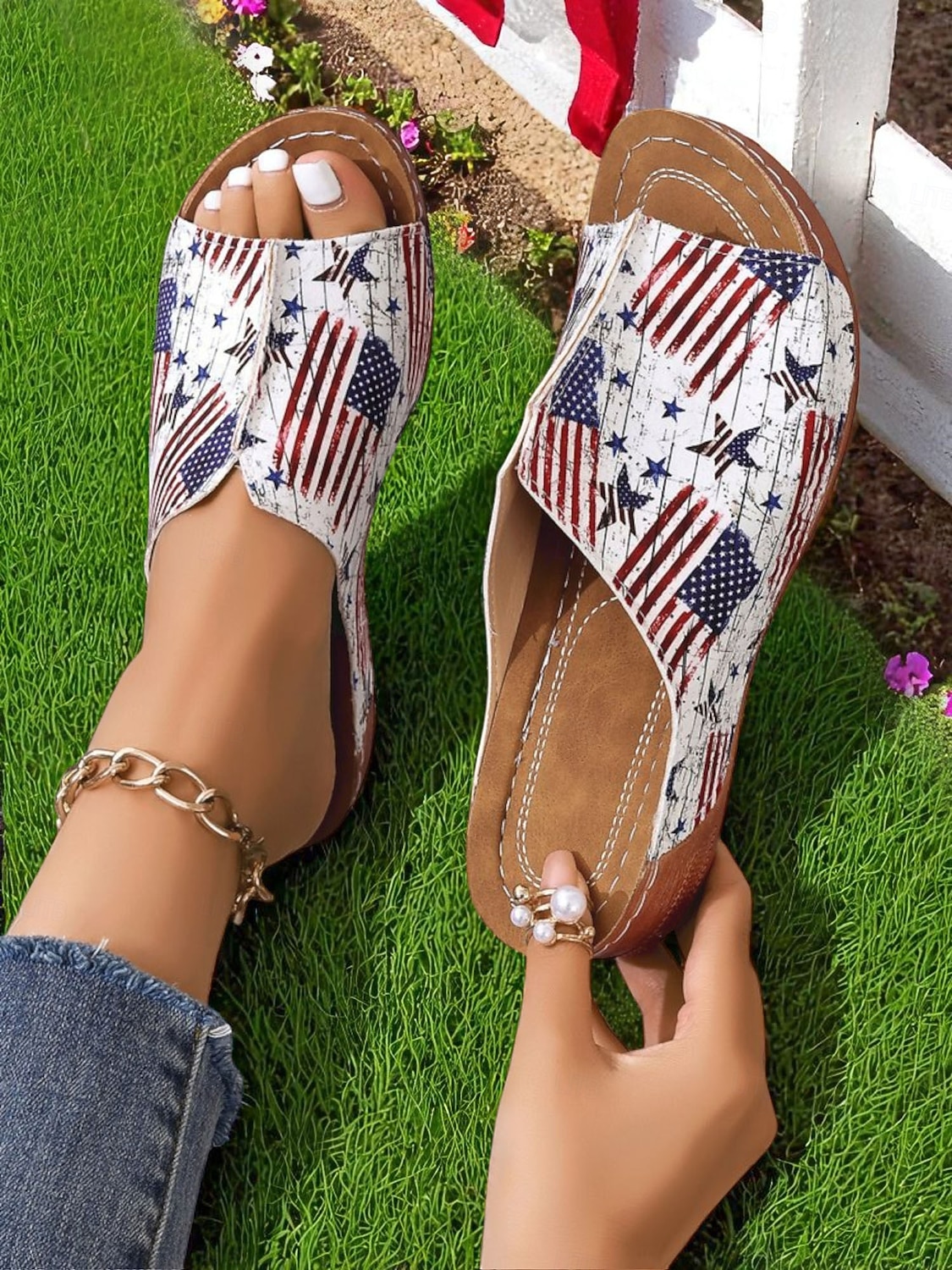 USA 250. Jubiläum Frauen Abgeriebene Amerikanische Flagge Druck Rutschen Sandalen – Sommerschuhe für den Unabhängigkeitstag Gartenpartys und Freizeitkleidung im Freien 2026 - $24.99 –P1