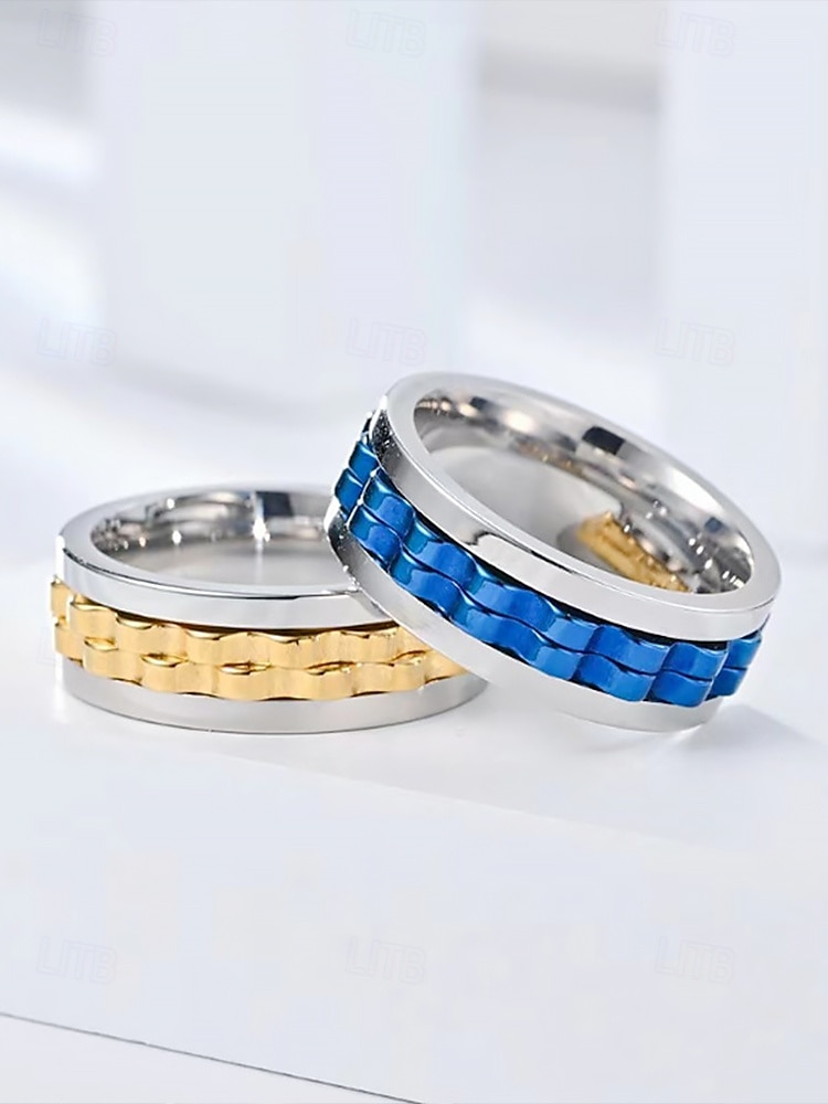 Anello girevole da uomo in acciaio inossidabile - disponibile in nero, argento e oro con design a catena per alleviare lo stress e per un uso quotidiano elegante, regalo perfetto per la festa del papà del 2025 a $8.18 –P6