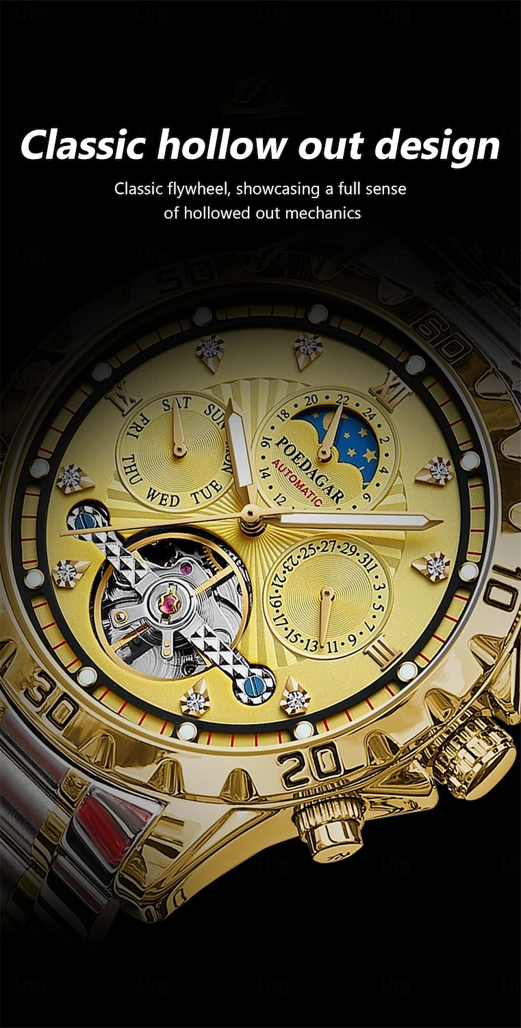 Luxury Hollow Tourbillon Men Watches Waterproof Luminous Automatic Mechanical Watch Date Week Stainless Steel Men Watch 2025 - $58.99 –P4