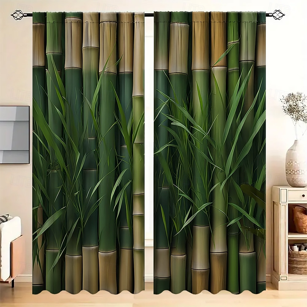 Set de 2 perdele cu model de bambus verde, potrivite pentru studiu, bucătărie, living, dormitor, genți pentru stâlpi, accesorii pentru dormitor, decorare cameră și decorare casă, perdele de tavan 2026 - $32.99 –P6