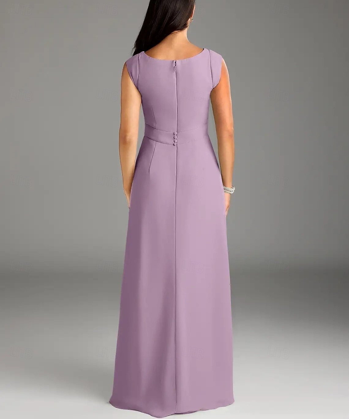 A-Line Mother of the Bride Dress Wedding Guest Elegant Minimalist Crew Neck Floor Length Chiffon Lace Cap Sleeve with Lace Buttons 2025 - $161.99 –P2
