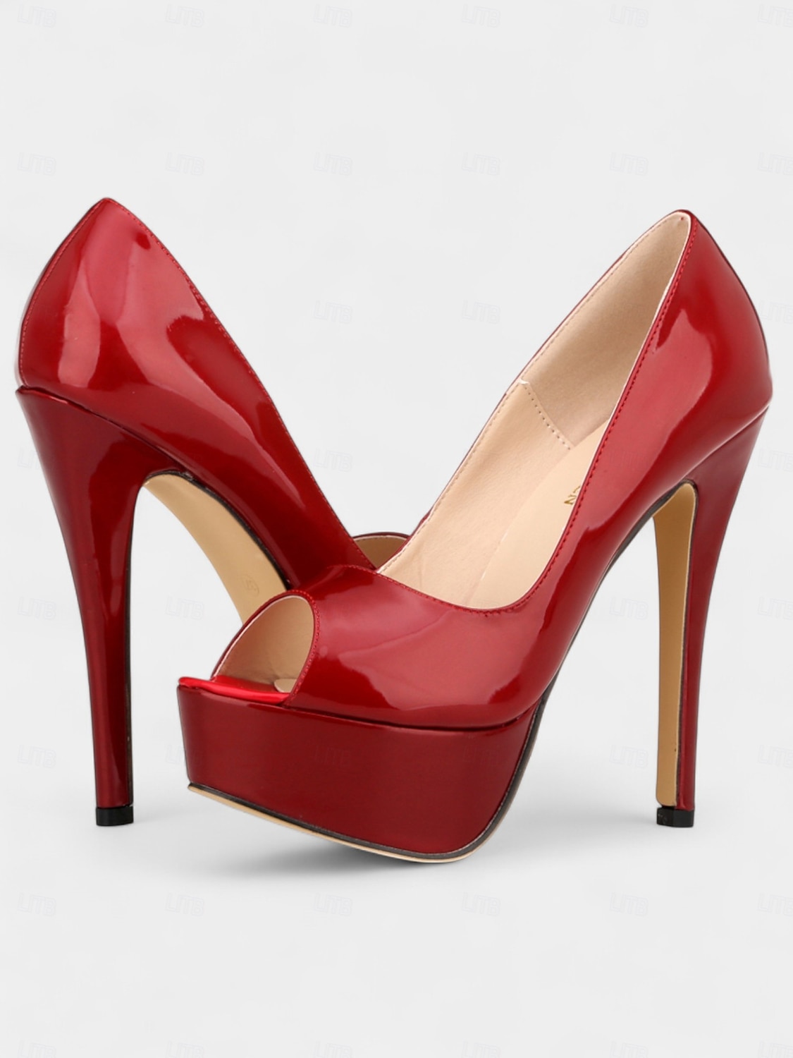Scarpe con tacco a spillo peep toe in vernice rosa shocking da donna con plateau: tacchi alti sexy per feste notturne ed eventi in discoteca del 2026 a $64.99 –P4