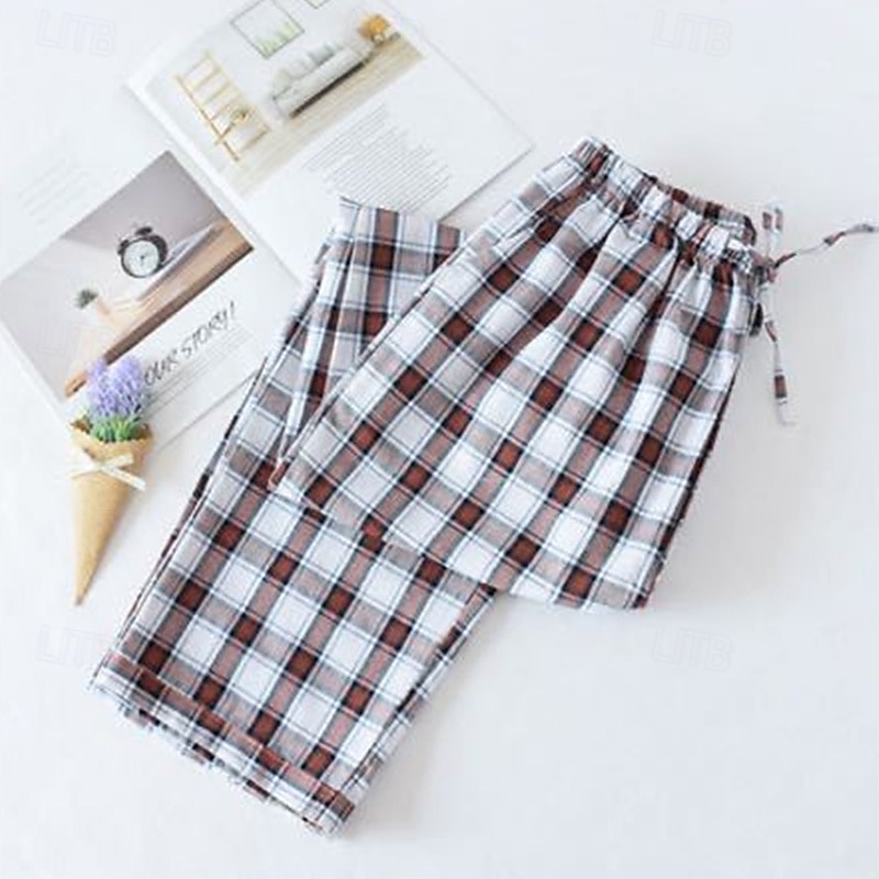 Herren Freizeitkleidung Karierte hose Lounge Hose Karomuster Mode Klassisch Lässig Heim Täglich Bett Baumwolle Komfort Atmungsaktiv Weich Hose Elastischer Bund Sommer Frühling Schwarz Königliches Blau 2025 - $15.99 –P6