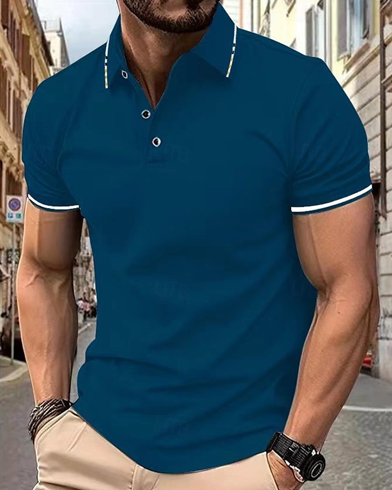 Férfi Póló Golfing Utca Hétköznapi Hajtóka Rövid ujjú Divat Modern Színes Gombok Nyár Fekete Fehér Arcpír rózsaszín Bor Sötétkék Királykék Póló 2025 - $12.99 –P7