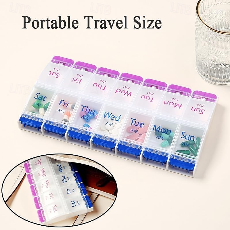 Daily Pill Case Organizer, 7-Day Weekly Medicine Planner Organizer, AM PM, Large Tray 14-Compartment Meds Box Container Holder for Medication, Vitamin, Supplement, Fish Oil 2025 - $9.49 –P9