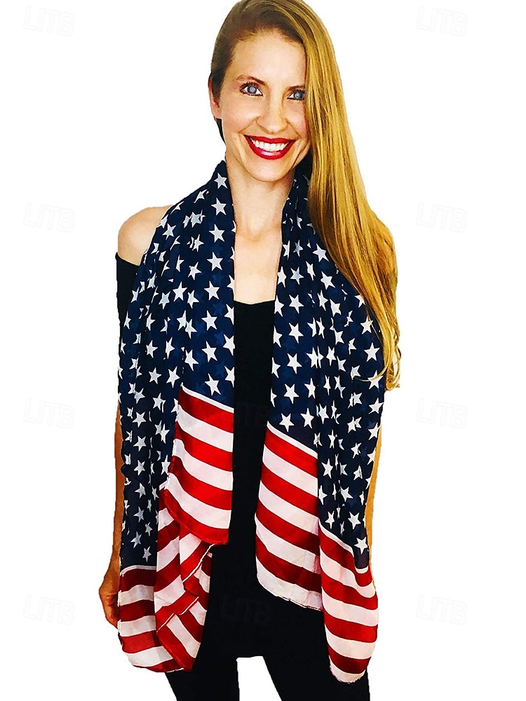 Damhalsduk med amerikansk flagga - patriotisk design med stjärnor och ränder i USA. Chiffongmaterialet är andningsbart och lätt, lämplig för 4 juli, självständighetsdagen, helgdagar och vardagsbruk. 2025 - $11.99 –P2