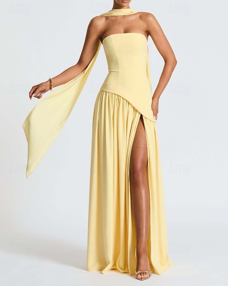 Damen Langes Kleid Maxikleid Weißes Kleid Abschlusskleid Partykleid Mode Party Abendgesellschaft Ausgehen Normale Passform Einfach Ärmellos Trägerlos Weiß Gelb Wein Marineblau Sommer 2025 - $29.99 –P12