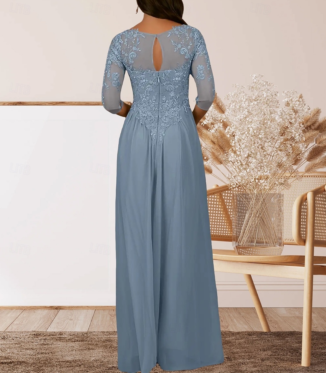 A-Line Brudens Mor Klänning Bröllopsgäst Elegant Crew Neck Golvlängd Chiffong Halv Ärmar med Plisseringar Applikationer 2025 - $161.99 –P2