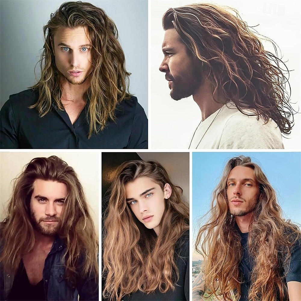 Perruques synthétiques pour hommes, cheveux longs, bouclés et duveteux, idéales pour un usage quotidien, une fête ou un costume d'Halloween. de 2025 ? $27.99 –P6