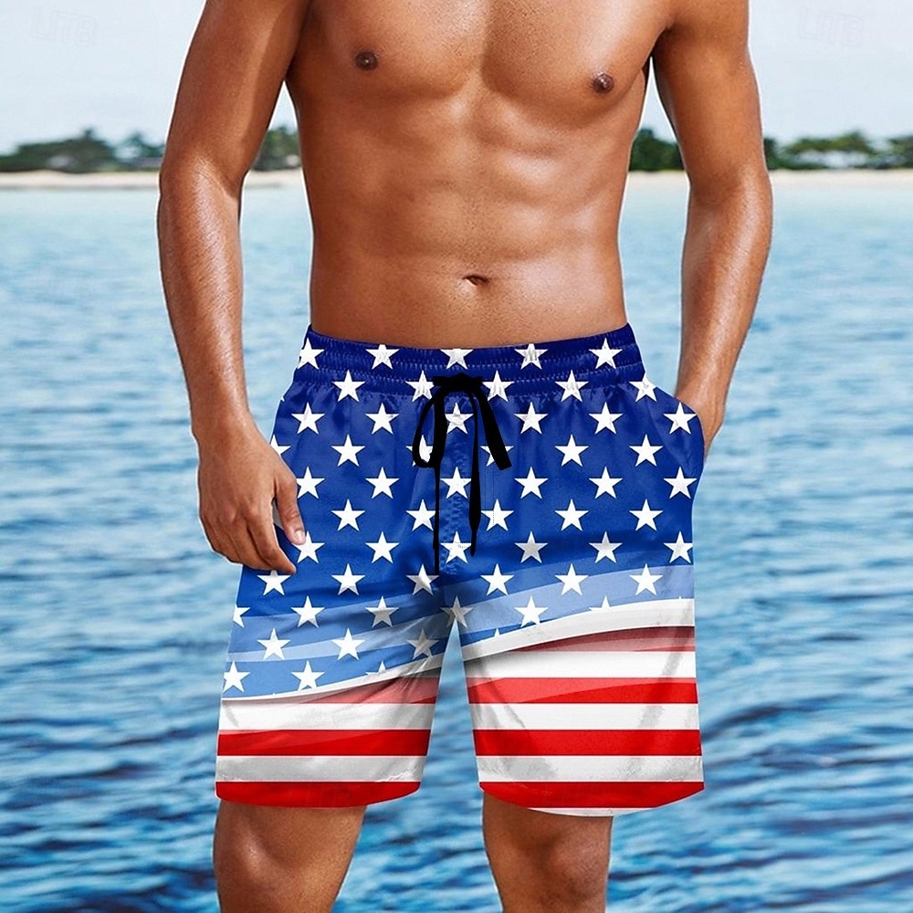 Dia da Independência Camisa Masculina Bandeira Americana dos EUA 250ª Aniversário Sunga Bermuda de Natação Shorts de Cintura Média Férias Hawaiian Bolsos Laterais Forro de Malha Cintura Elástica com de 2026 por $20.99 –P2