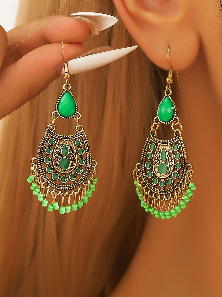 Women's Bohemian Teardrop Dangle Earrings – Vintage Tribal Style with Beaded Fringe, Lightweight Statement Jewelry for Parties and Festivals 2026 - $9.99 –P1