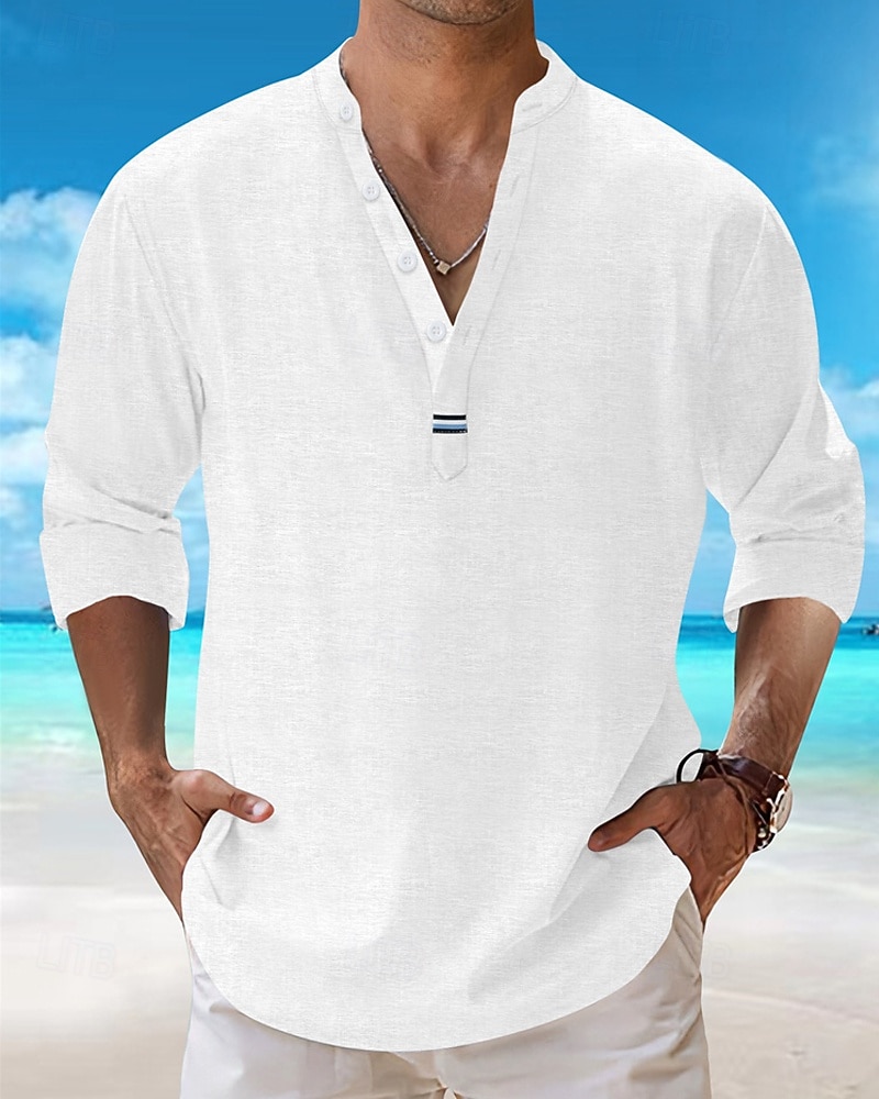 Men's Shirt Popover Shirt Summer Shirt Casual Shirt Beach Shirt Black White Pink Navy Blue Sky Blue Long Sleeve Plain Lapel Vacation Hawaiian Clothing Apparel Cotton Blend Fashion Casual Comfortable 2026 - $31.99 –P1