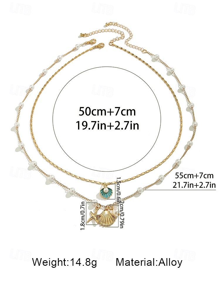 Women's Summer Beach Necklace with Pearl, Shell and Starfish Charms – Gold-Plated Layered Necklace for Vacation, Casual Outfits and Special Occasions 2025 - $11.99 –P8