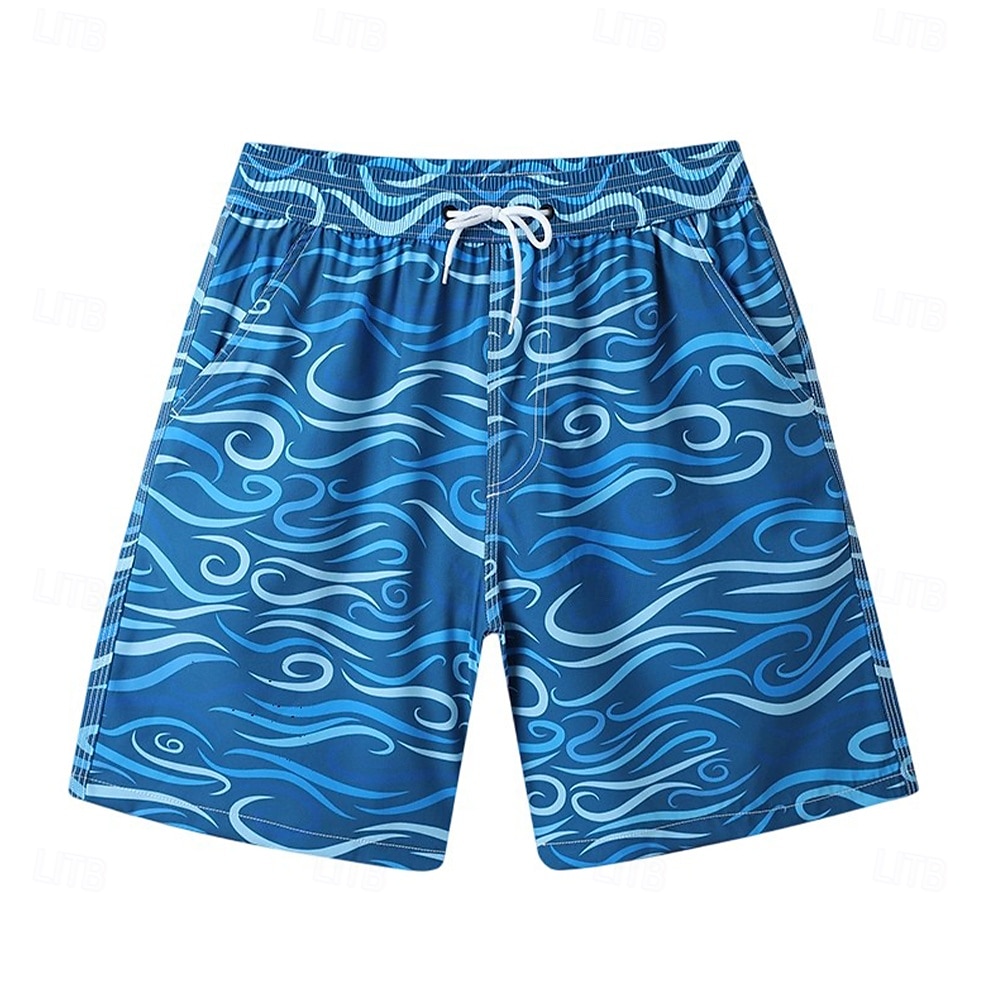 Homens Calção Shorts de praia Com Cordão oceano Abstrato Arte abstrata Respirável Secagem Rápida Comprimento do joelho Ao ar livre Férias Casa Férias Estilo Étnico Azul Céu Azul Marinha Com Stretch de 2025 por $16.49 –P8