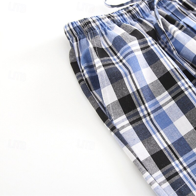 Herren Freizeitkleidung Karierte hose Lounge Hose Karomuster Mode Klassisch Lässig Heim Täglich Bett Baumwolle Komfort Atmungsaktiv Weich Hose Elastischer Bund Sommer Frühling Schwarz Königliches Blau 2025 - $15.99 –P11