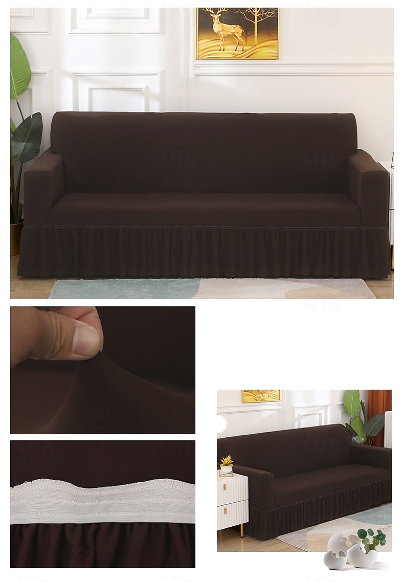 Capa de sofá com saia de cor sólida estilo saia de sofá simplicidade para sala de estar capas de sofá estilos sazonais capa elástica para sofá toalha de sofá protetor de cadeira 1 peça de 2025 por $27.99 –P3