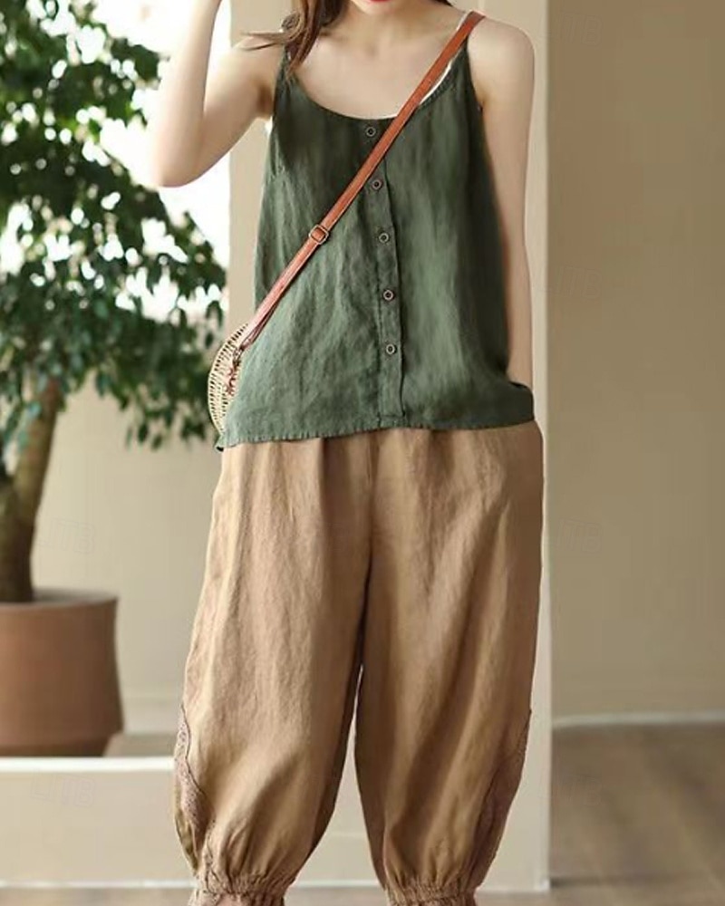 Femmes Chemisier Débardeur caraco Uni Moderne Sans manches Bretelle Hauts Réguliers Quotidien Sortir Boutons Noir Jaune Orange Vert Kaki Été de 2025 ? $21.99 –P2