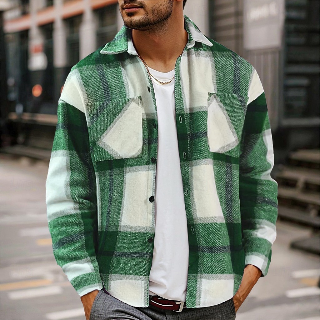 Per uomo Camicia Camicia di flanella Sovracamicia Reticolo Esterno Strada Rosso Blu Verde Cachi Manica lunga Collo ripiegabile Primavera & Autunno Abbigliamento del 2025 a $31.99 –P7