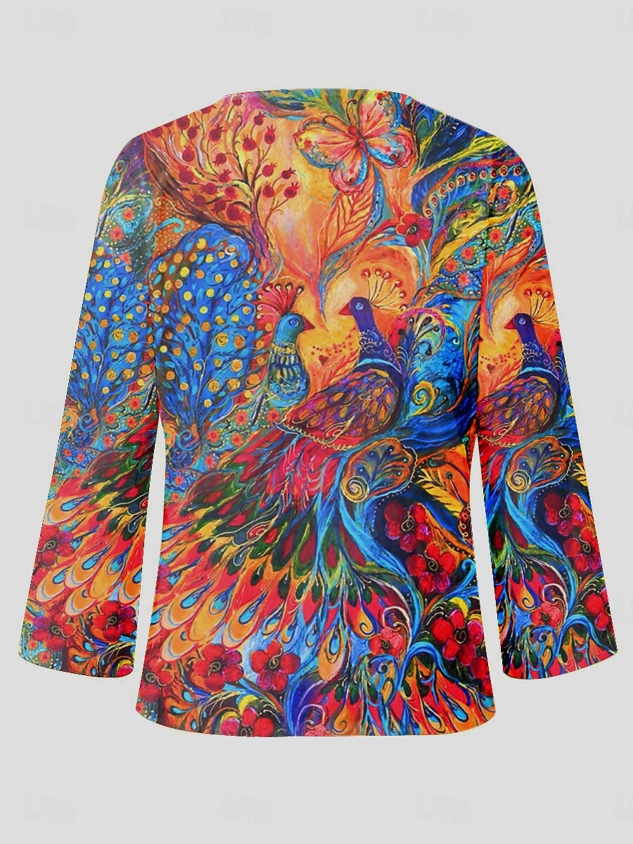Damen Bluse Blumen Grafik Stilvoll Lässig Langarm V Ausschnitt Normale Oberteile Täglich Orange Sommer Frühling 2025 - $24.99 –P2