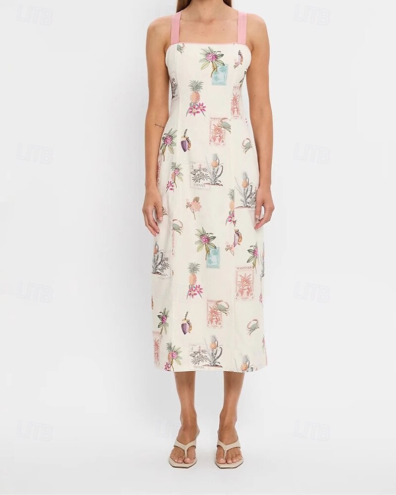Per donna Abito Lungo Maxi Abito Abiti in cotone e lino Vestito Casual Moda All'aperto Feste Ferie Vestibilità regolare Fiore Senza Maniche Spalline Rosa Estate del 2025 a $42.99 –P3
