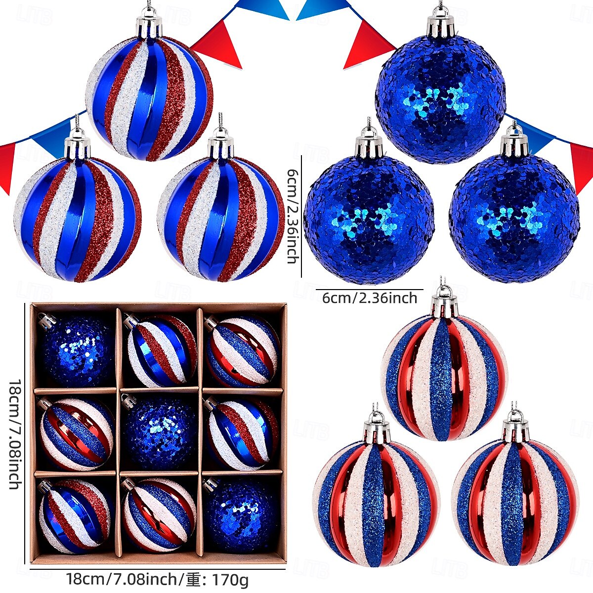 9 db/szett hazafias díszek július 4-i fadíszekhez, piros fehér kék törésálló americana törpe függő gömbdíszek munka karácsonyi emléknapi dekorációhoz 2025 - $18.99 –P2